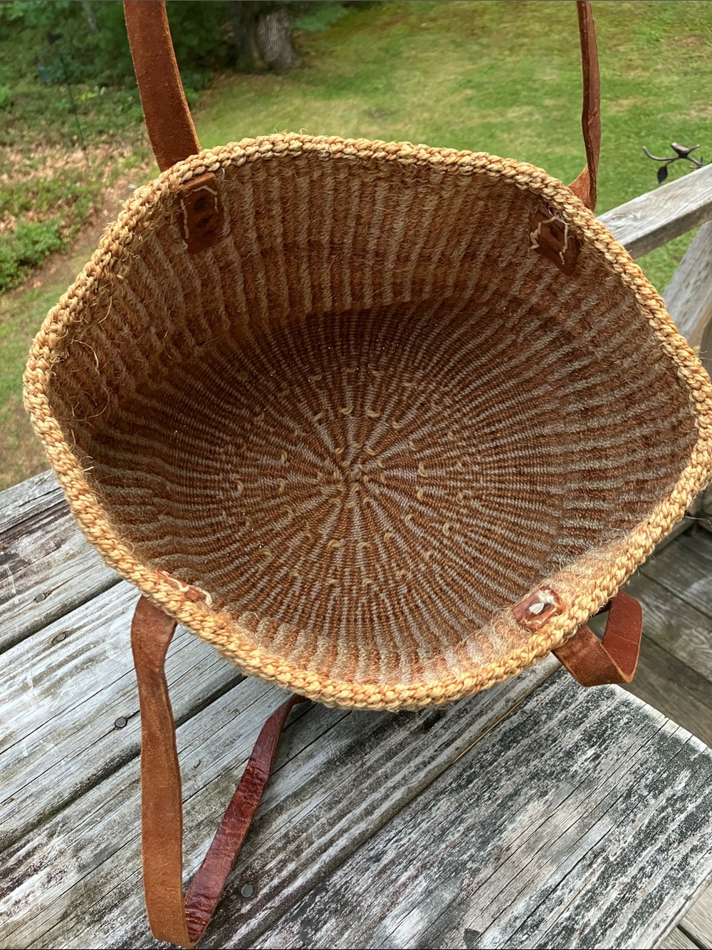 Vintage French Market Bag Sisal Straw Tote Leather Straps - Picture 11 of 13